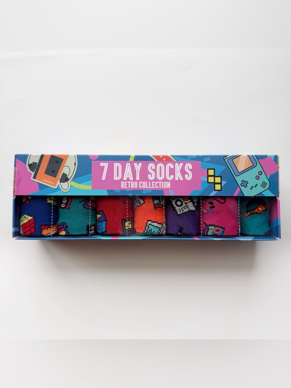 Retro 80s 90s 7 Day Crew Socks Mens Gift Set Colorful